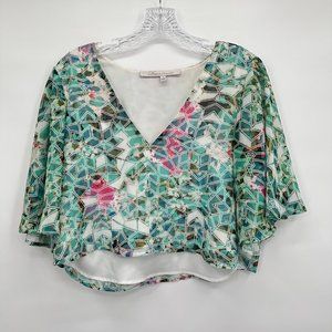 Lovers‎ + Friends Gracie Green Split Sleeve Geometric Shift Boho Crop Top Small